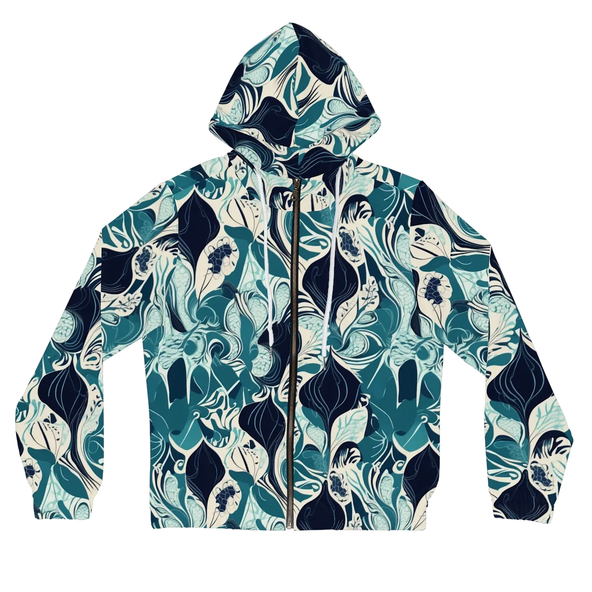 Indigo Tidal Garden on Women's Full-Zip Hoodie — Front