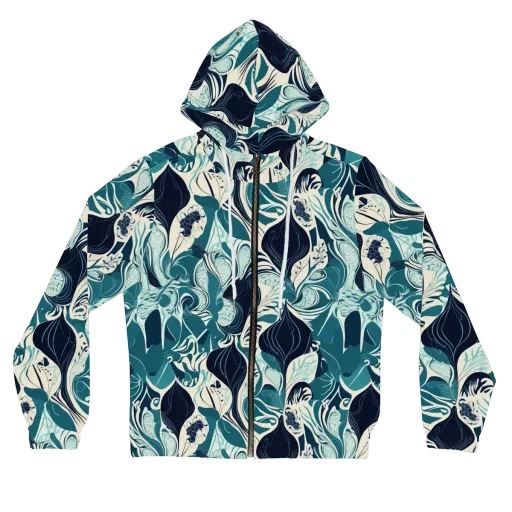 Indigo Tidal Garden on a Women's Full-Zip Hoodie