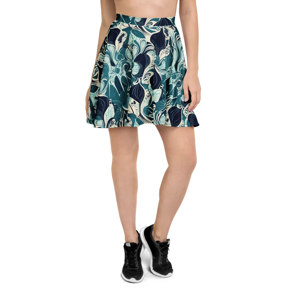 Indigo Tidal Garden on Skater Skirt — Front