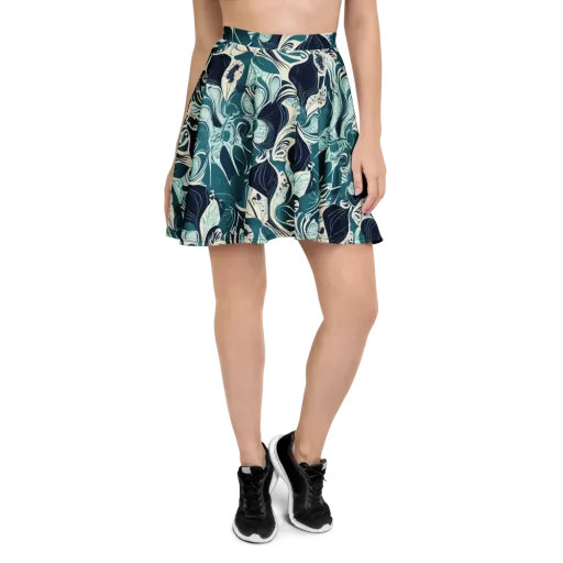 Indigo Tidal Garden on a Skater Skirt