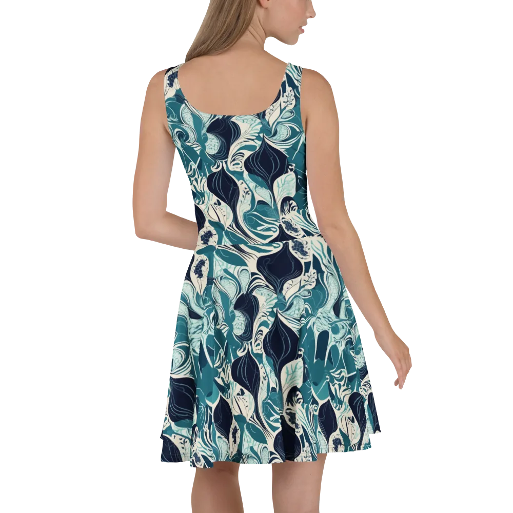 Indigo Tidal Garden on Skater Dress — Back