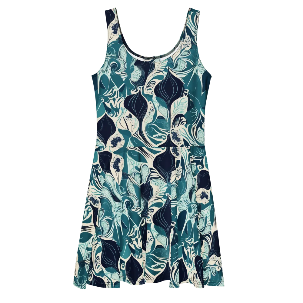 Indigo Tidal Garden on Skater Dress — Front