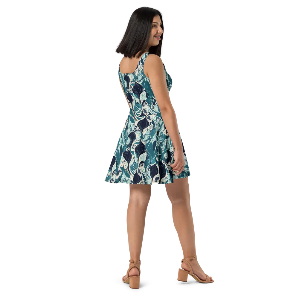 Indigo Tidal Garden on Skater Dress — Right
