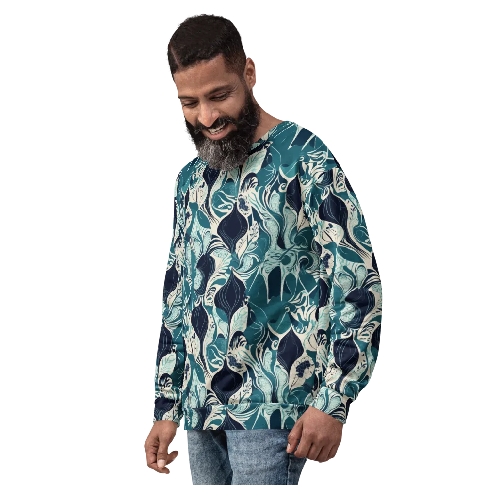 Indigo Tidal Garden on Sweatshirt — Left Front