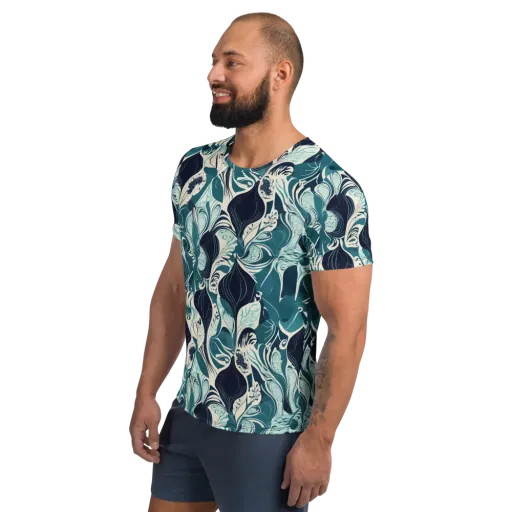 Indigo Tidal Garden on a Men's Athletic T-Shirt
