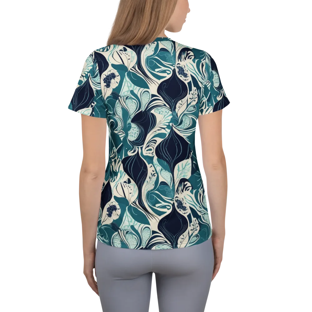 Indigo Tidal Garden on Women's Athletic T-Shirt — Back