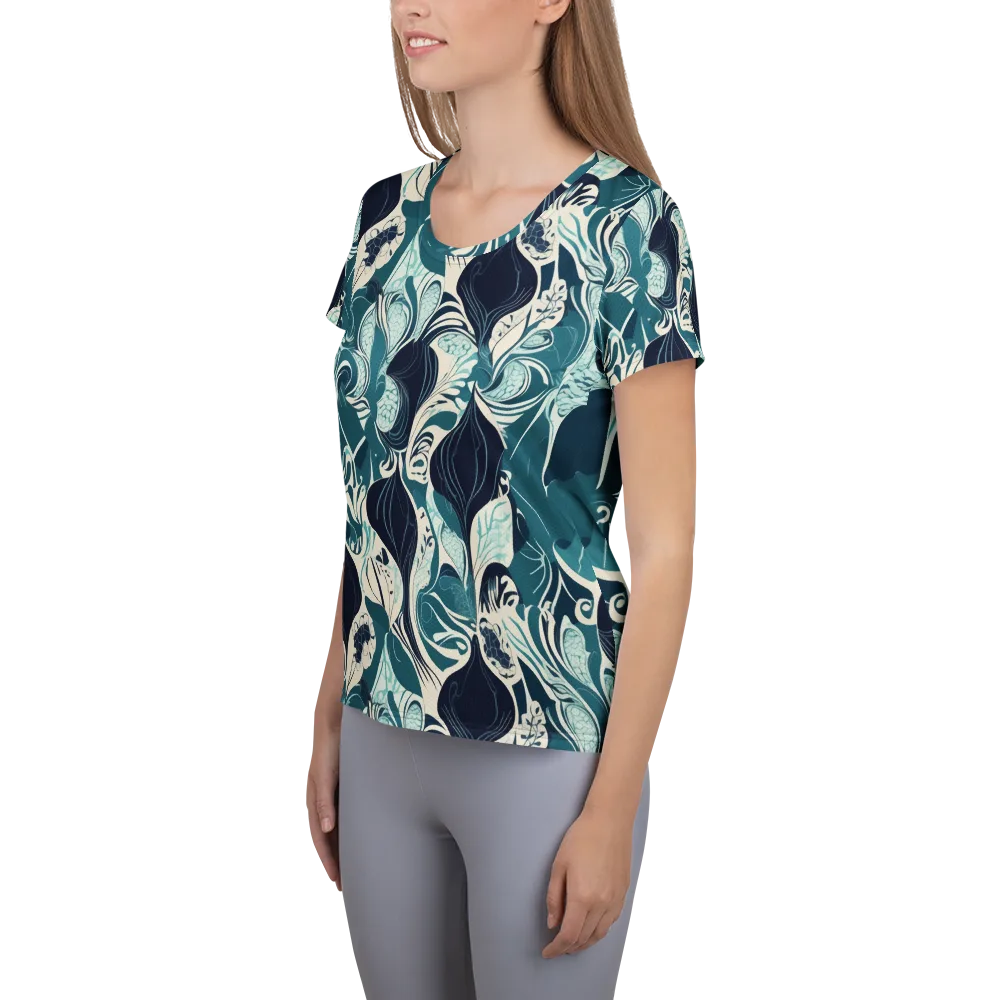 Indigo Tidal Garden on Women's Athletic T-Shirt — Left
