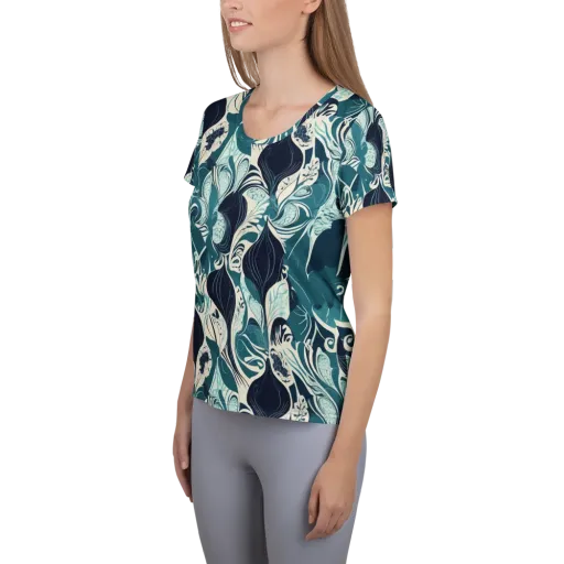 Indigo Tidal Garden on a Women's Athletic T-Shirt