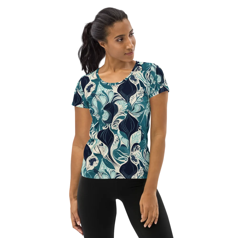 Indigo Tidal Garden on Women's Athletic T-Shirt — Front