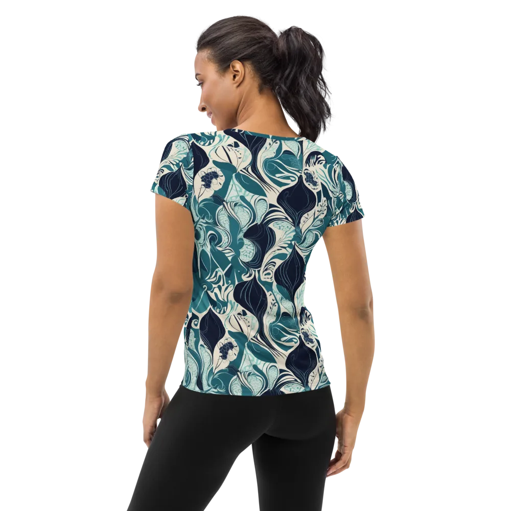 Indigo Tidal Garden on Women's Athletic T-Shirt — Back
