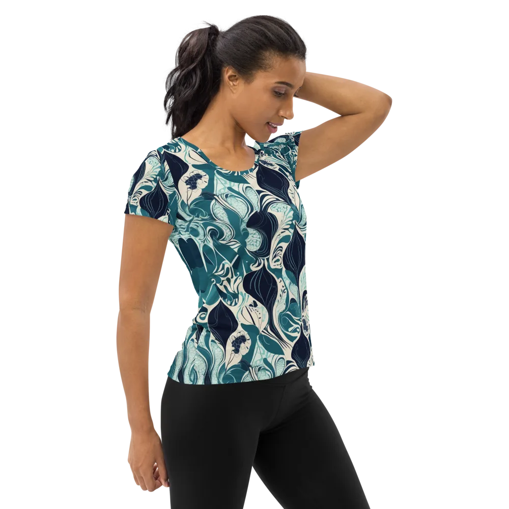Indigo Tidal Garden on Women's Athletic T-Shirt — Right