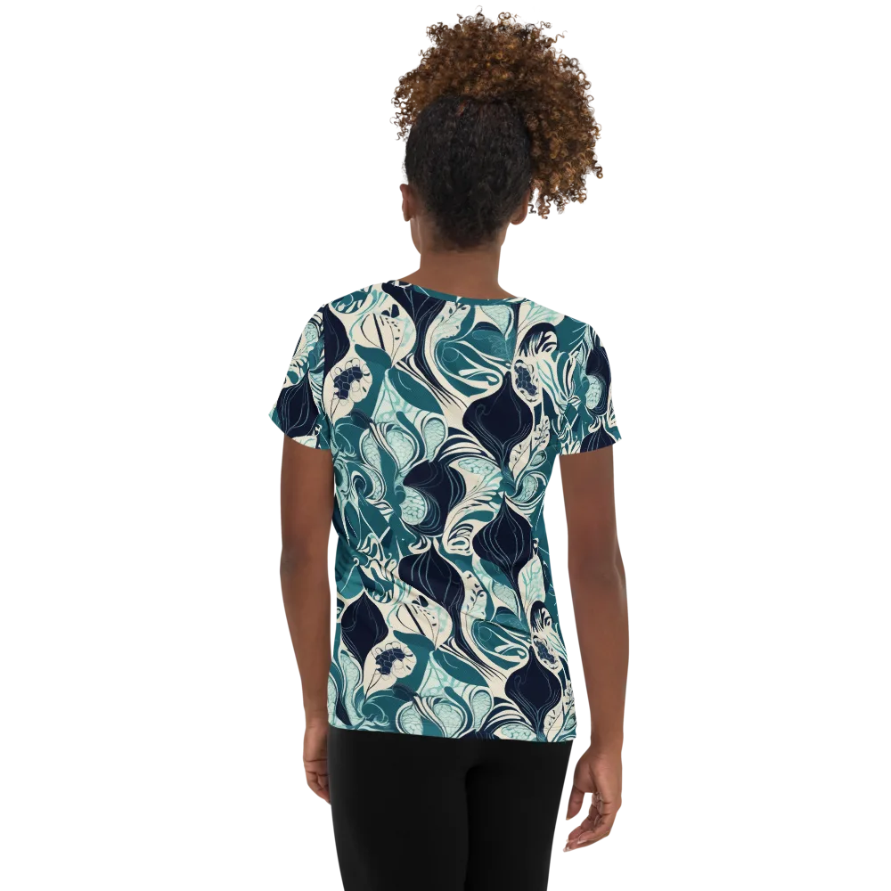 Indigo Tidal Garden on Women's Athletic T-Shirt — Back