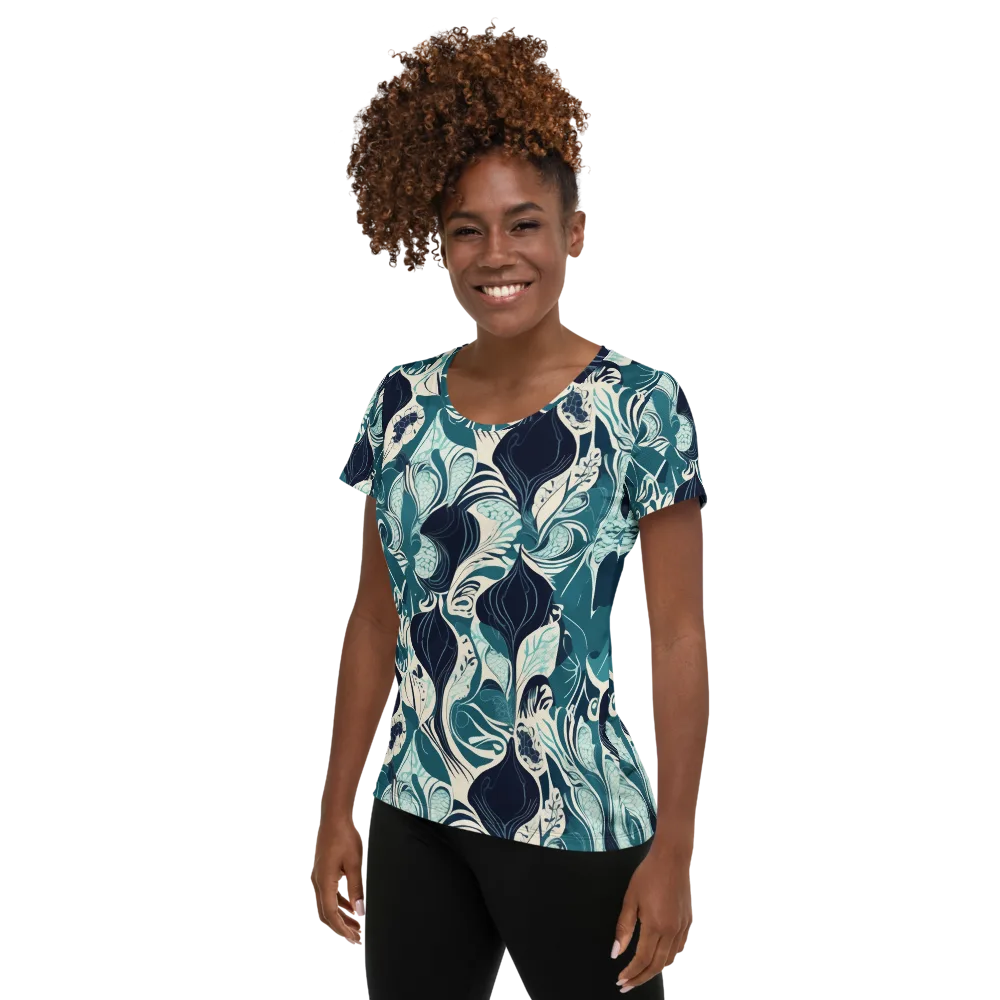 Indigo Tidal Garden on Women's Athletic T-Shirt — Left