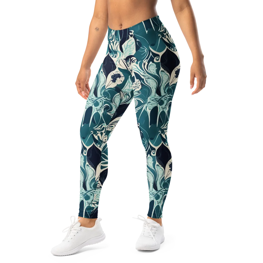 Indigo Tidal Garden on Leggings — Left Front