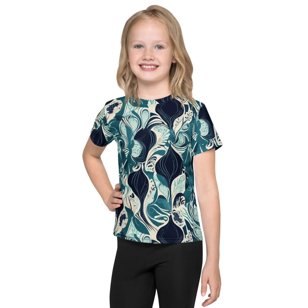 Indigo Tidal Garden on Kids Crew Neck T-Shirt — Front