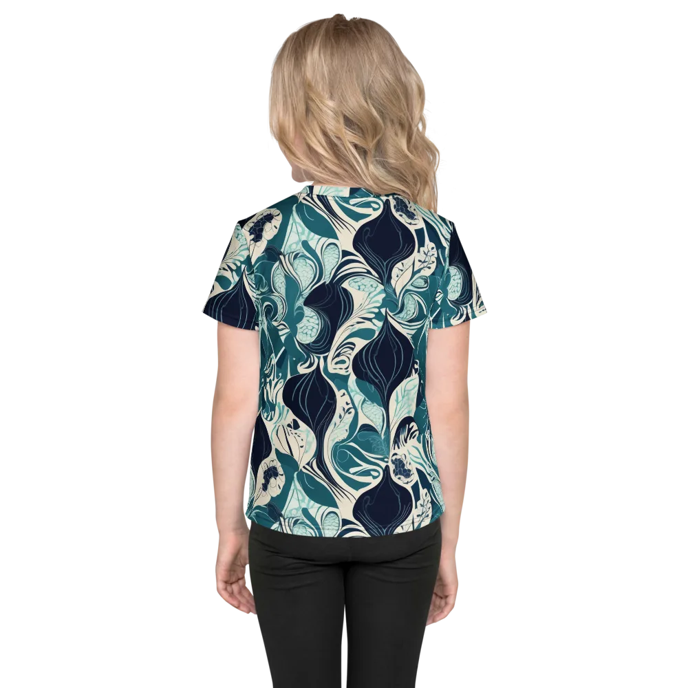 Indigo Tidal Garden on Kids Crew Neck T-Shirt — Back
