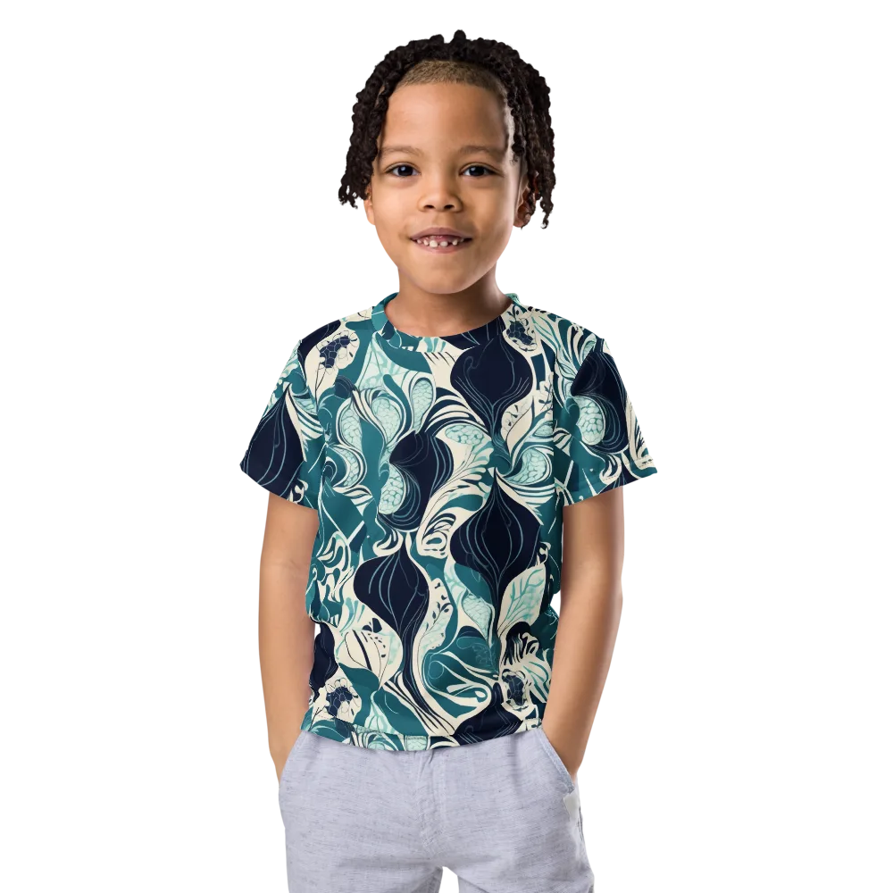 Indigo Tidal Garden on Kids Crew Neck T-Shirt — Front