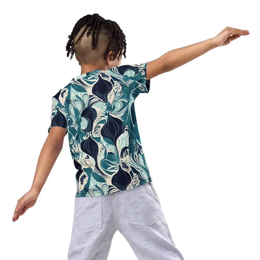 Indigo Tidal Garden on Kids Crew Neck T-Shirt — Back