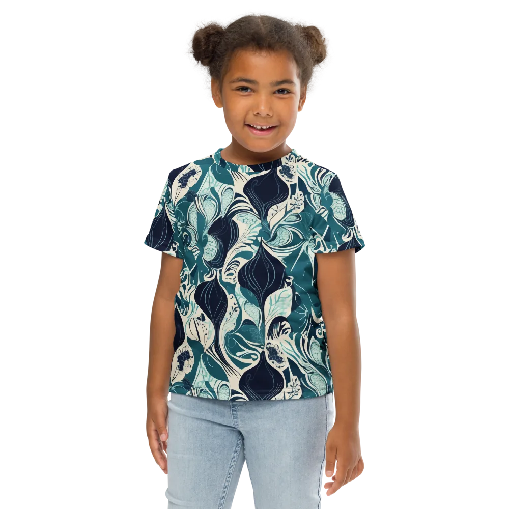 Indigo Tidal Garden on Kids Crew Neck T-Shirt — Front