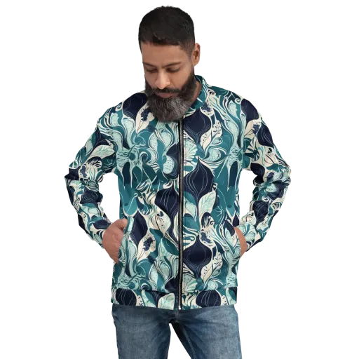Indigo Tidal Garden on a Bomber Jacket