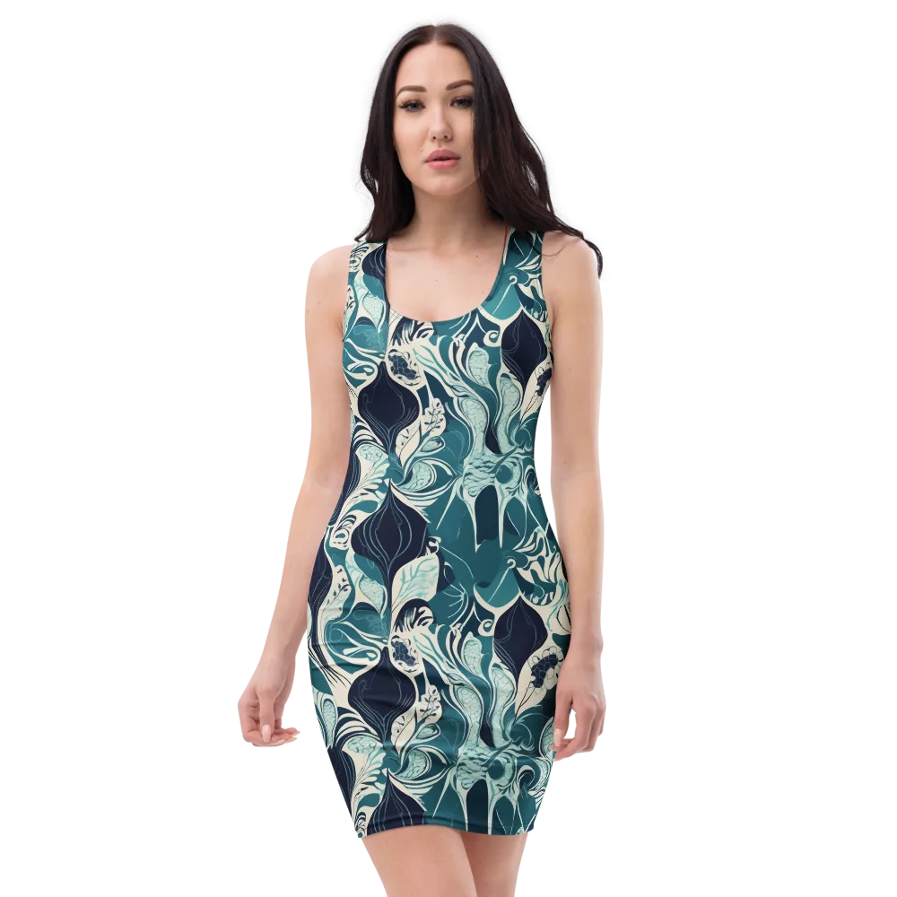Indigo Tidal Garden on Bodycon Dress — Front