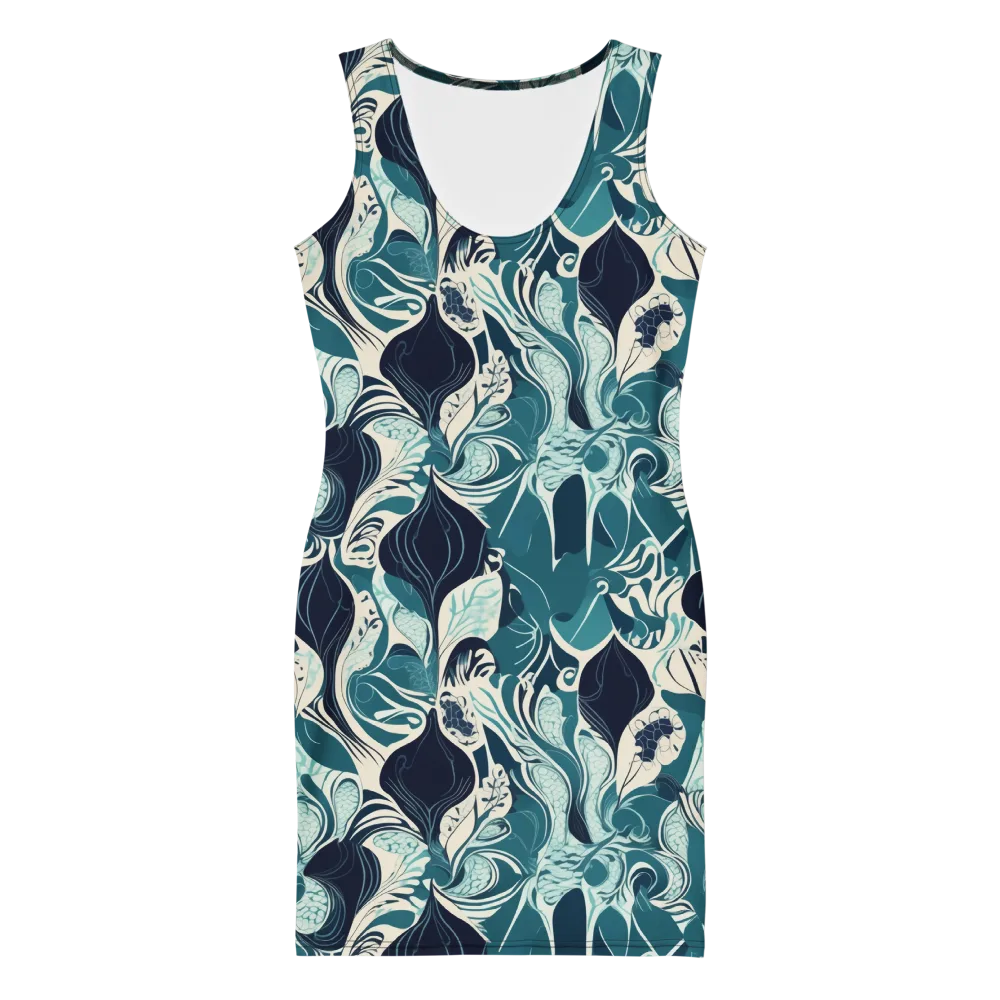 Indigo Tidal Garden on Bodycon Dress — Front