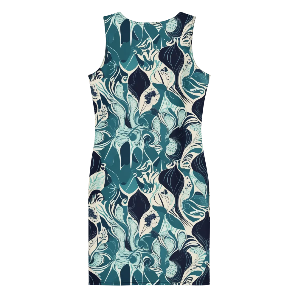 Indigo Tidal Garden on Bodycon Dress — Back