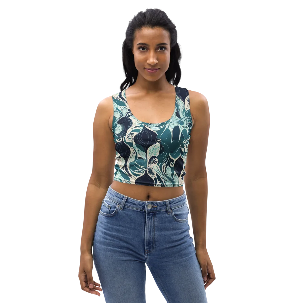 Indigo Tidal Garden on Crop Top — Front