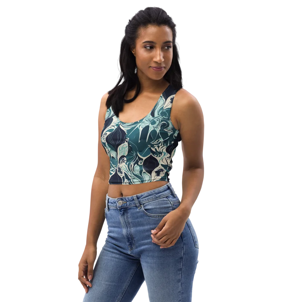 Indigo Tidal Garden on Crop Top — Left Front