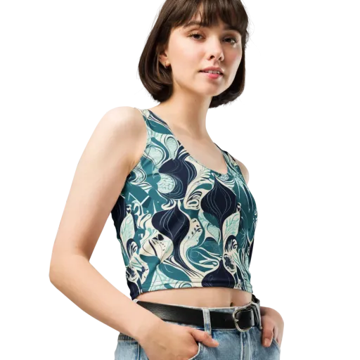 Indigo Tidal Garden on a Crop Top