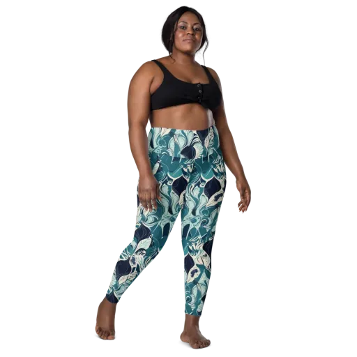 Indigo Tidal Garden on a Leggings with Pockets