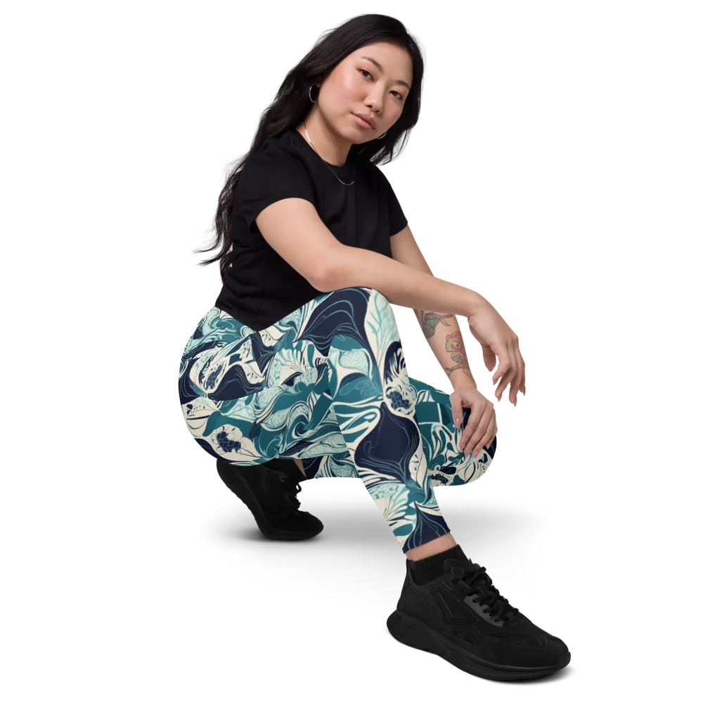 Indigo Tidal Garden on Leggings with Pockets — Right Front