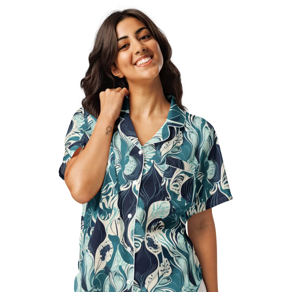 Indigo Tidal Garden on Women's Short Sleeve Pajama Top — Front