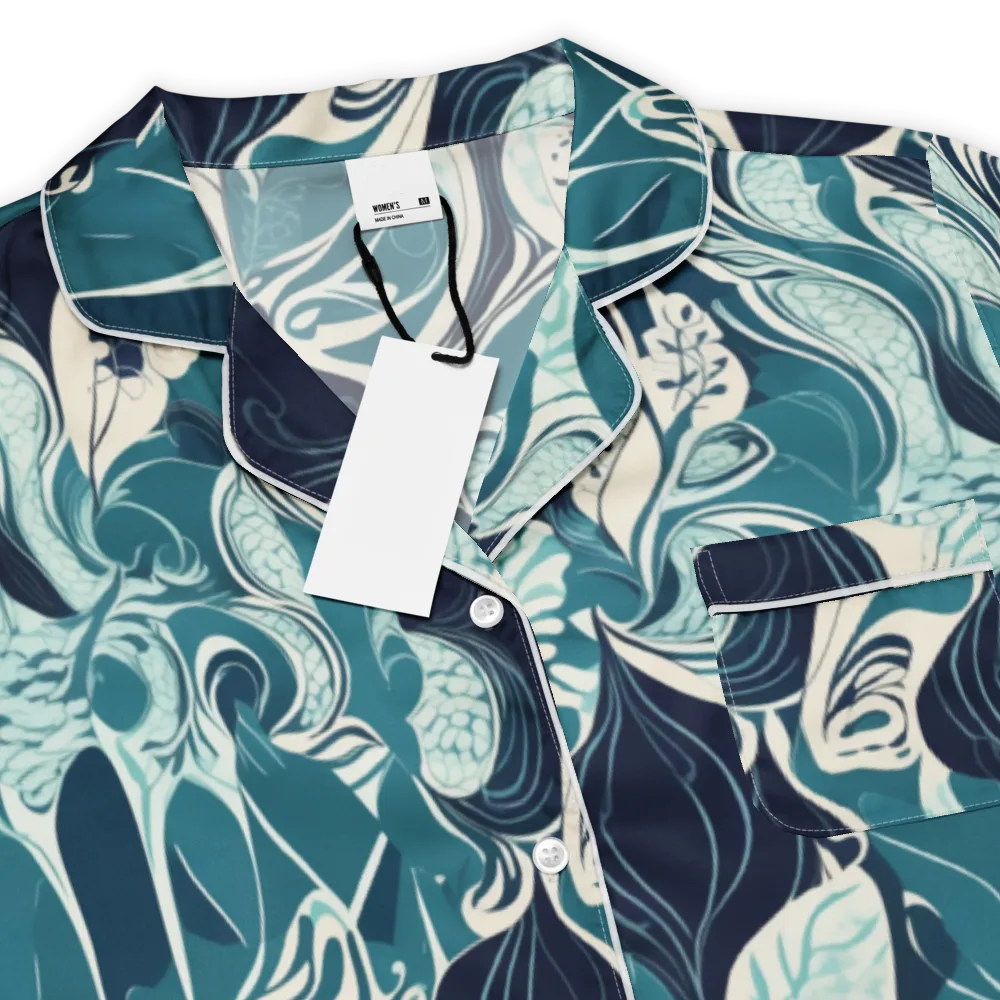 Indigo Tidal Garden on Women's Short Sleeve Pajama Top — Product details