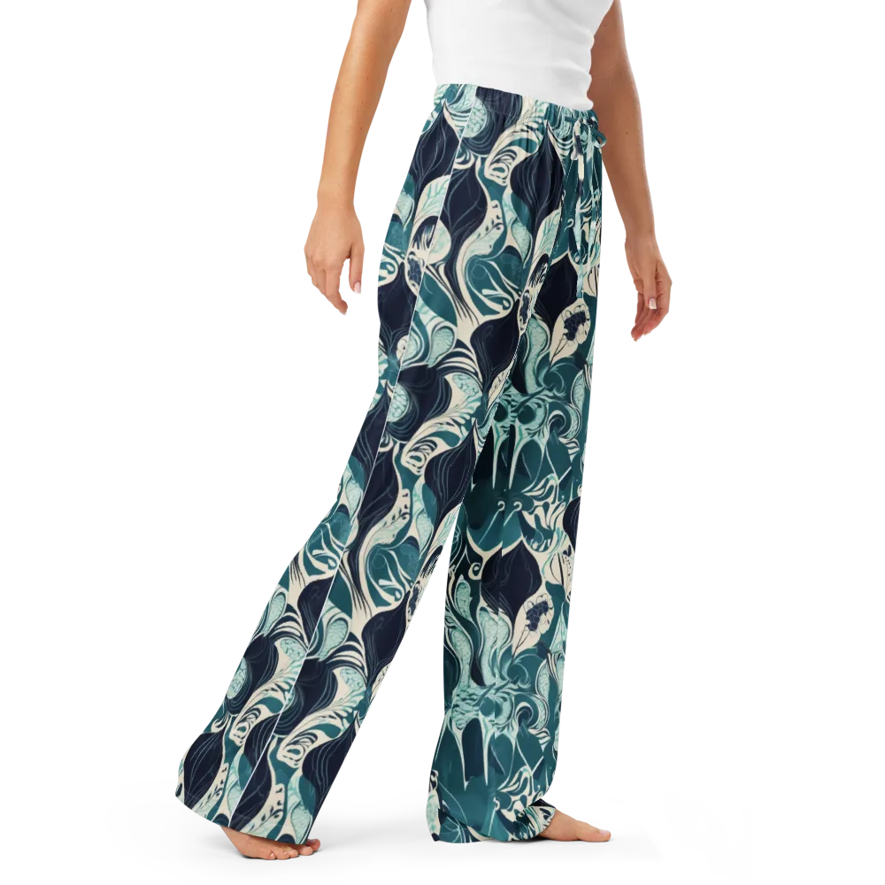 Indigo Tidal Garden on Women's Pajama Pants — Right Front