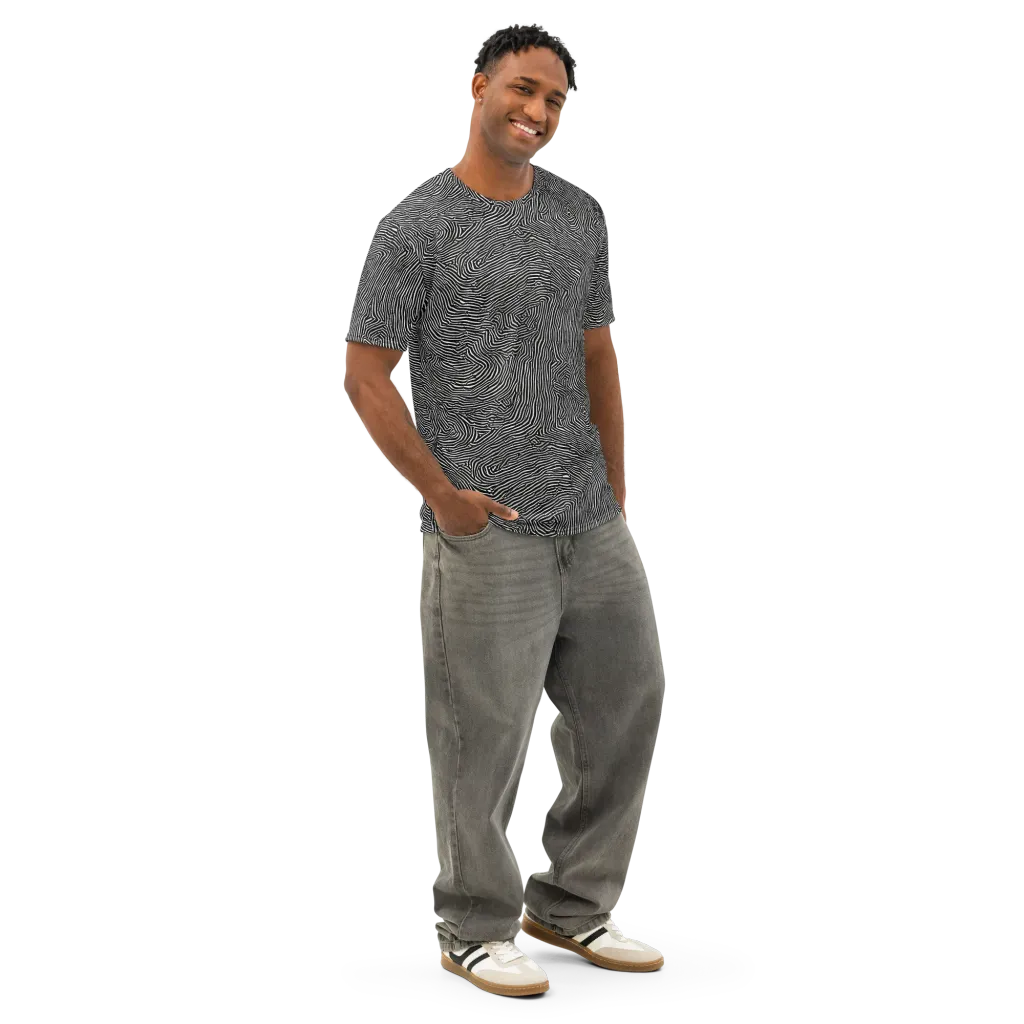 Fingerprint Noir on Men's Cotton Crew Neck T-Shirt — Right Front