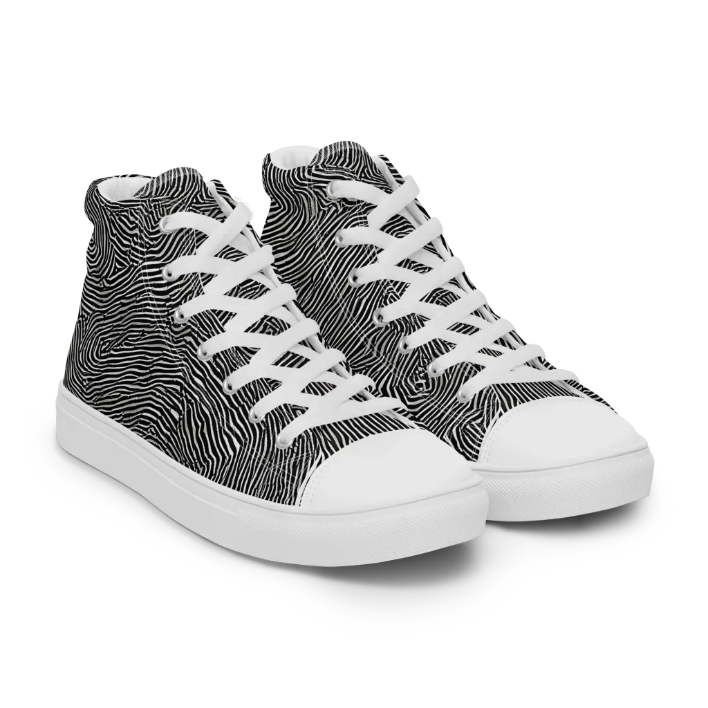 Fingerprint Noir on Men's High Top Canvas Shoes — Right Front