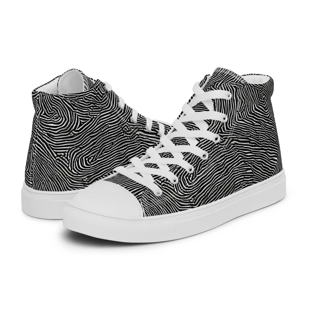 Fingerprint Noir on Men's High Top Canvas Shoes — Left