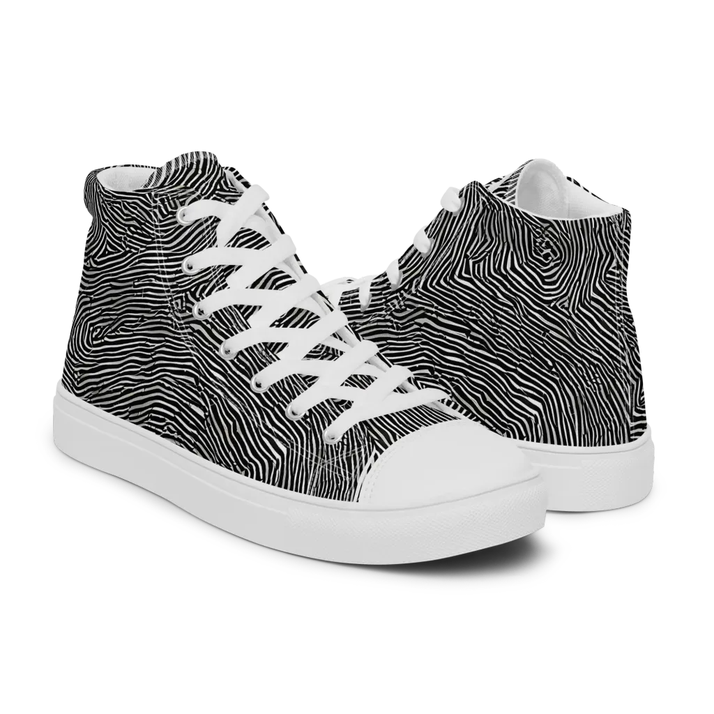 Fingerprint Noir on Men's High Top Canvas Shoes — Right