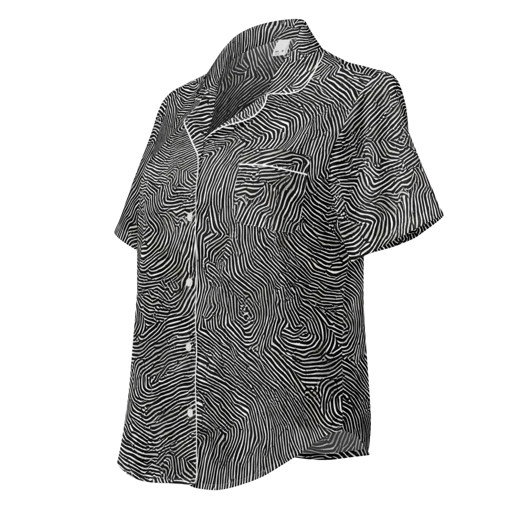 Fingerprint Noir on Women's Short Sleeve Pajama Top — Left Front