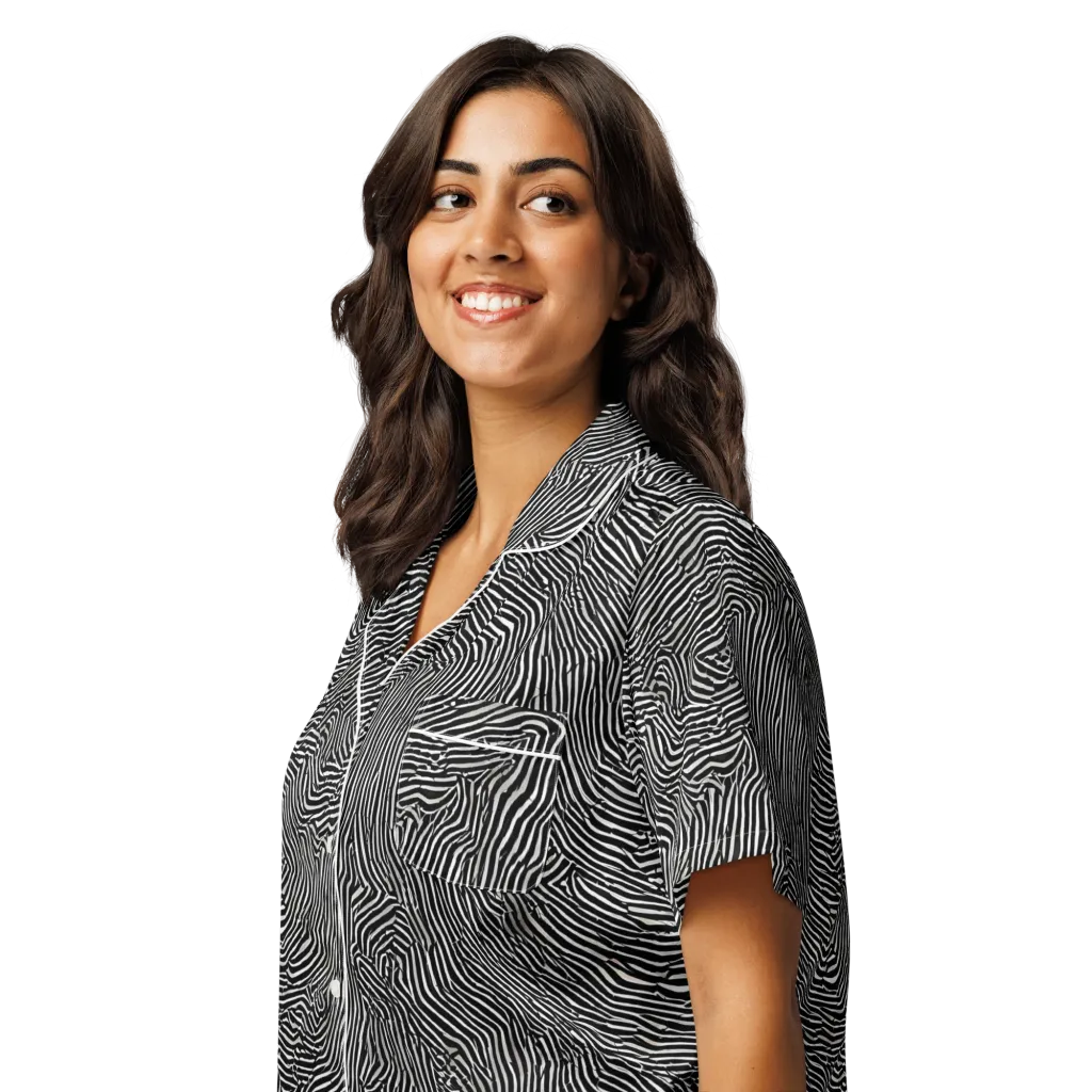 Fingerprint Noir on Women's Short Sleeve Pajama Top — Left Front