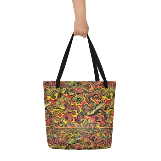 Tortoise Kaleidoscope on a Large Tote Bag W/ Pocket