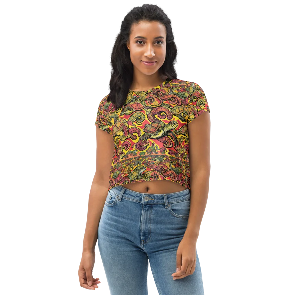 Tortoise Kaleidoscope on Crop Tee — Front