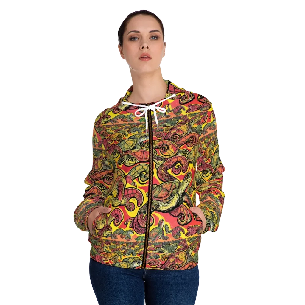 Tortoise Kaleidoscope on Women's Full-Zip Hoodie — Front On Person