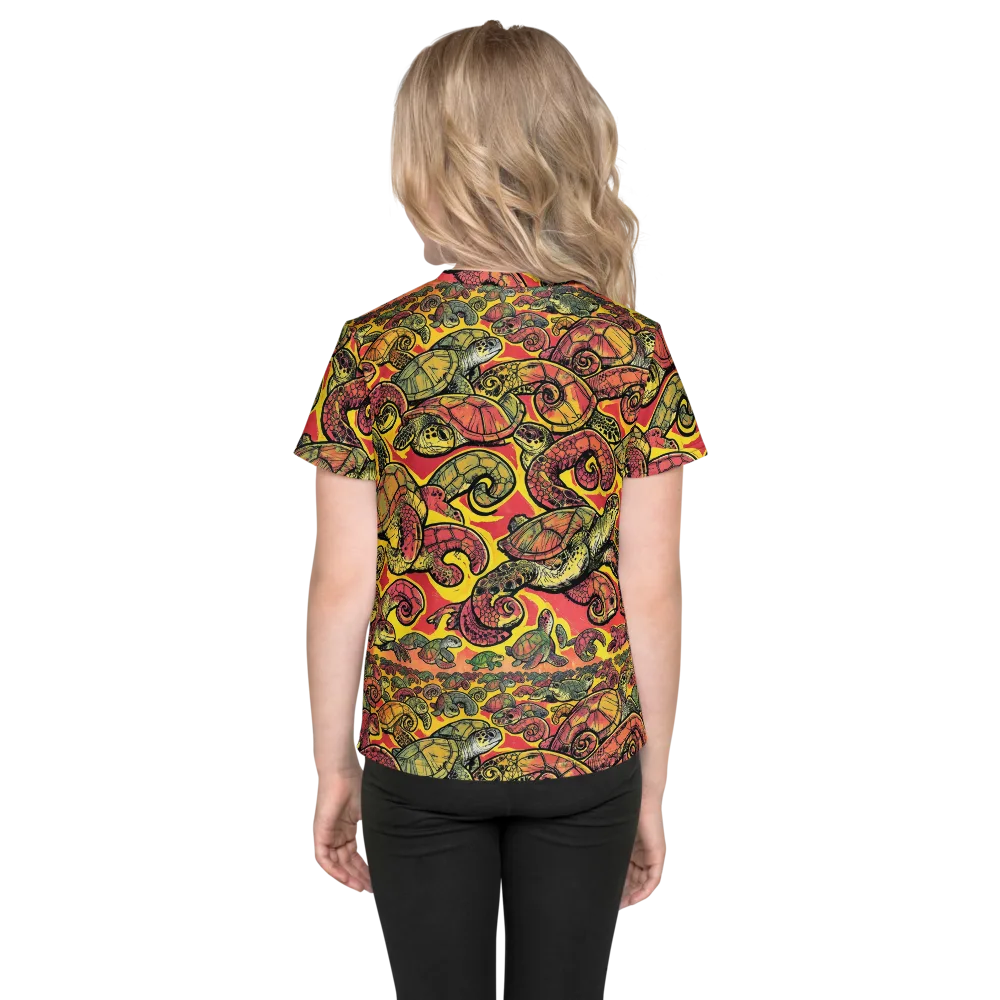 Tortoise Kaleidoscope on Kids Crew Neck T-Shirt — Back