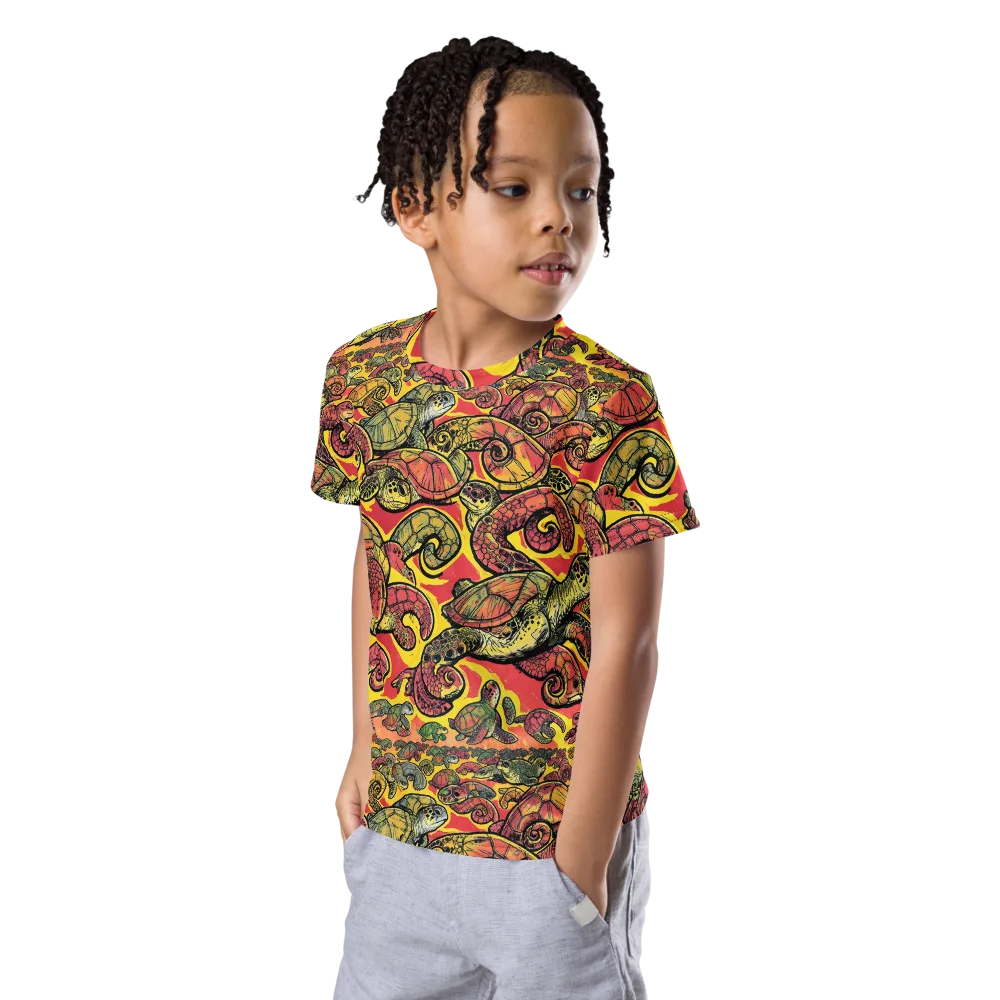 Tortoise Kaleidoscope on Kids Crew Neck T-Shirt — Left Front