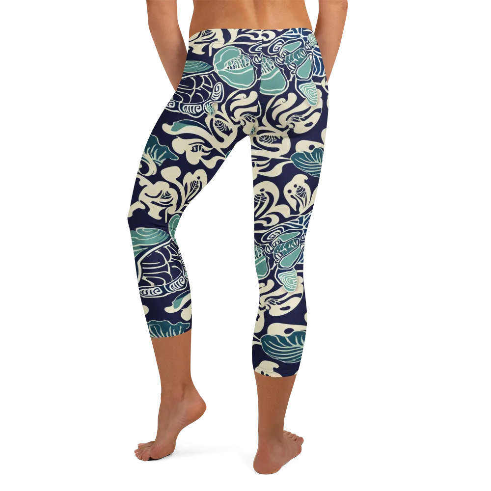 Navy Beetle Garden on Capri Leggings — Back