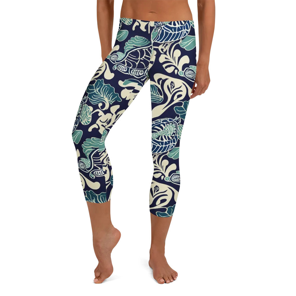 Navy Beetle Garden on Capri Leggings — Front