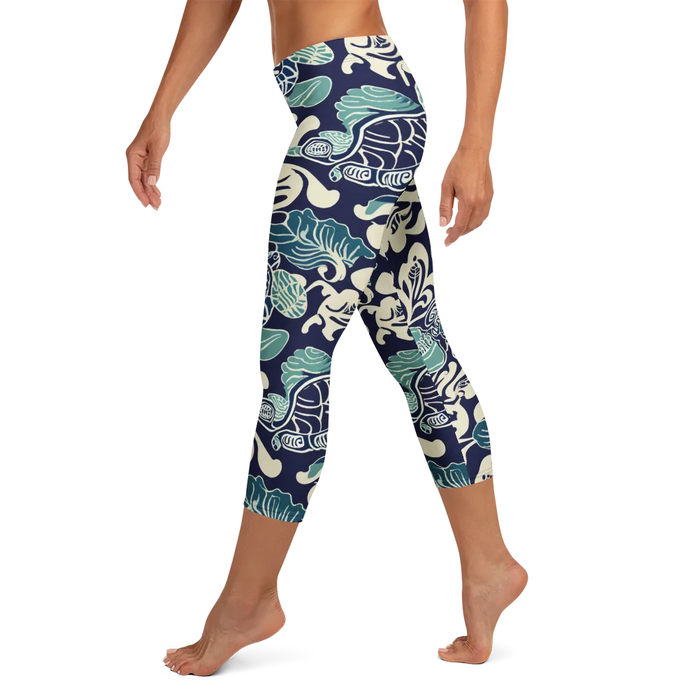 Navy Beetle Garden on Capri Leggings — Left