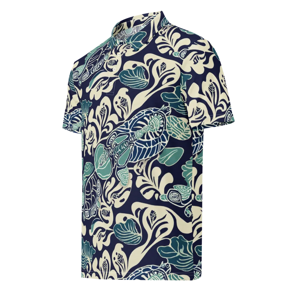 Navy Beetle Garden on Men's Slim Fit Polo Shirt — Left Front